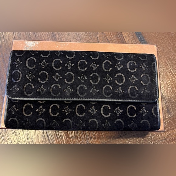 Large Black Celine Suede Wallet - Picture 1 of 16